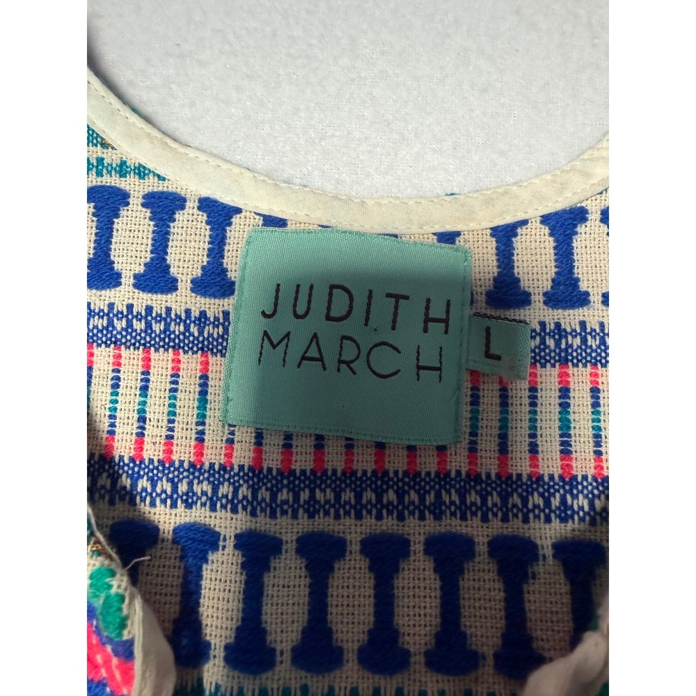 Judith March Womens Blue Boho Embroidered Tassel Bib Mini Dress 1033D-3 Large - Picture 2 of 7
